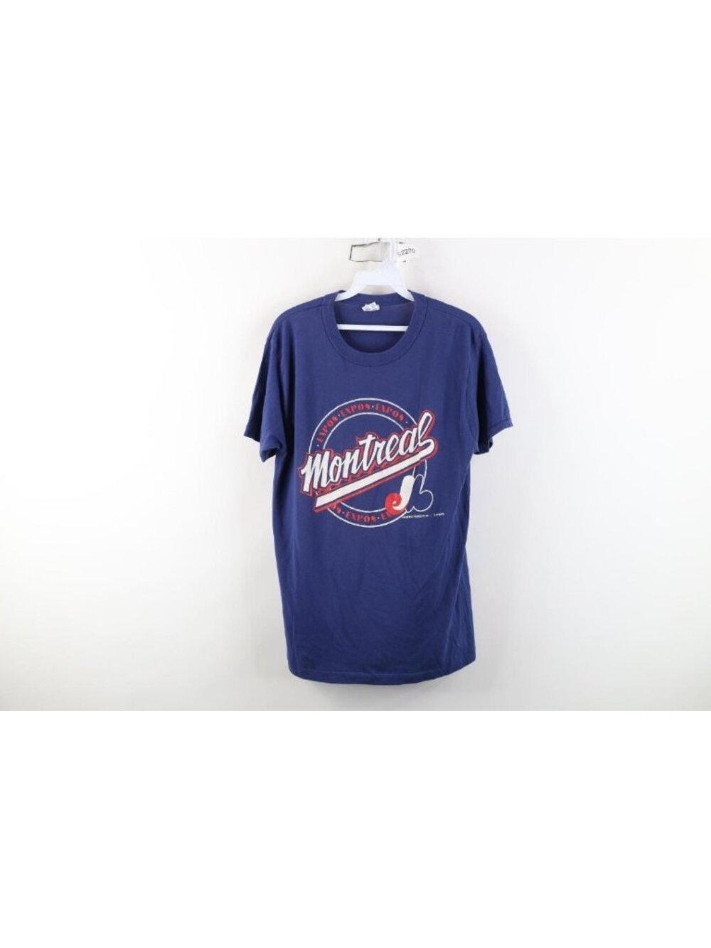 Vintage 80s Champion Mens Large Faded Montreal Expos Baseball T-Shirt Blue USA